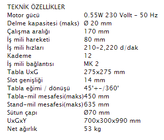 QUANTUM B20 Sütunlu Tezgah Matkap Makinası