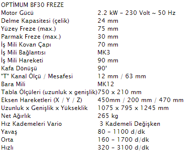 Optimum Quantum BF30 Vario Freze Makinası