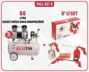 Full Set 5 Kuletaş Süper Sessiz Yağsız Hava Kompresörü 50 Litre 1,5 HP 3 Yıl GARANTİ
