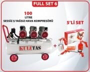 Full Set 6 Kuletaş Süper Sessiz Yağsız Kompresör 100 Litre +5 Li Havalı Alet Seti