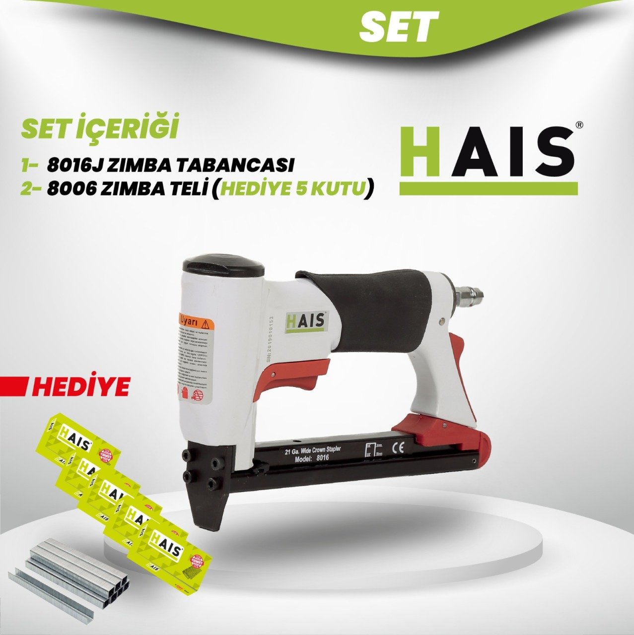 Hais 8016J Havalı Zımba Çakma Makinası ve Zımba Teli Seti