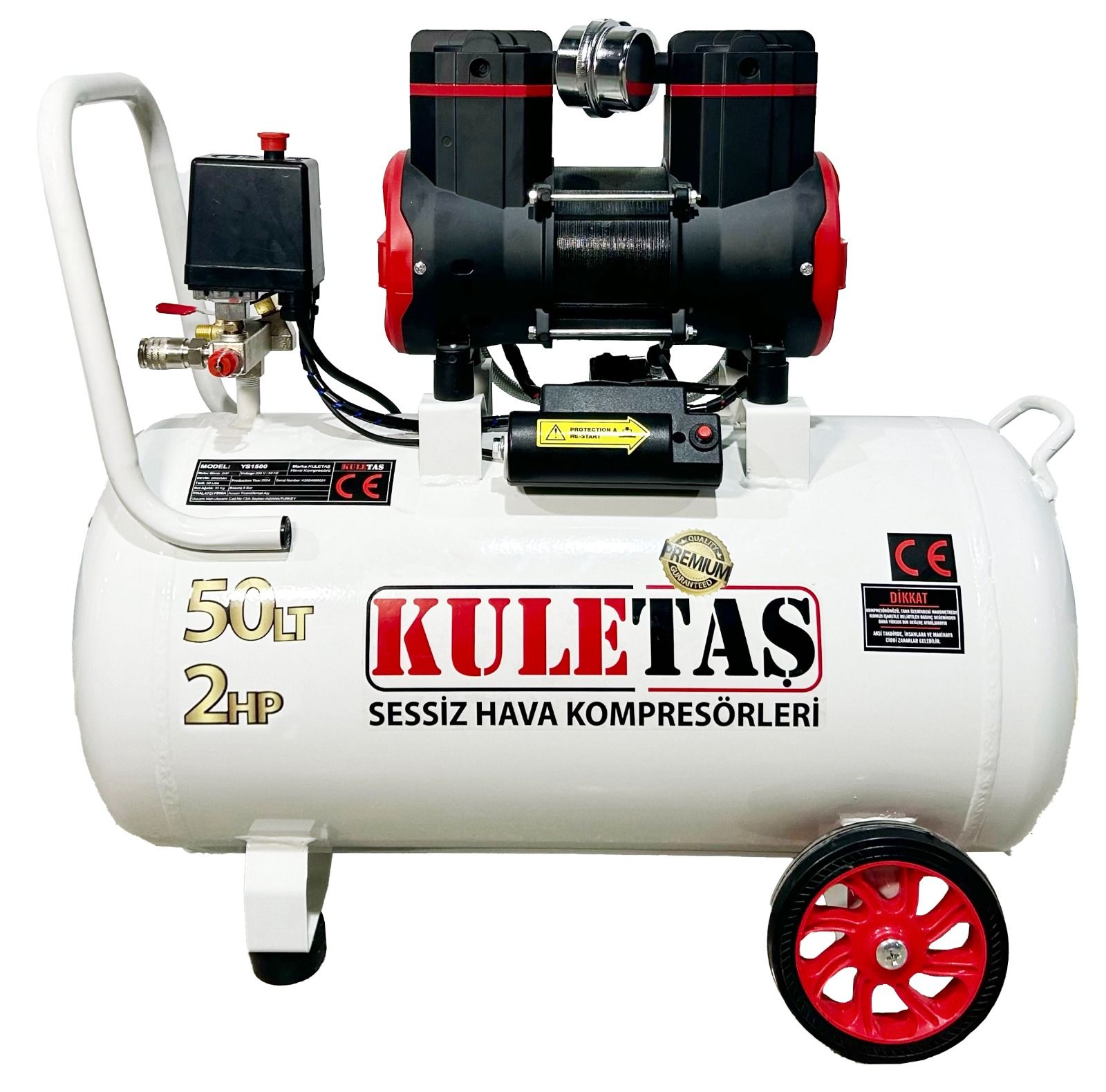 Kuletaş 50 Litre 2 HP Sessiz Premium Kafa Hava Kompresörü 2800 rpm
