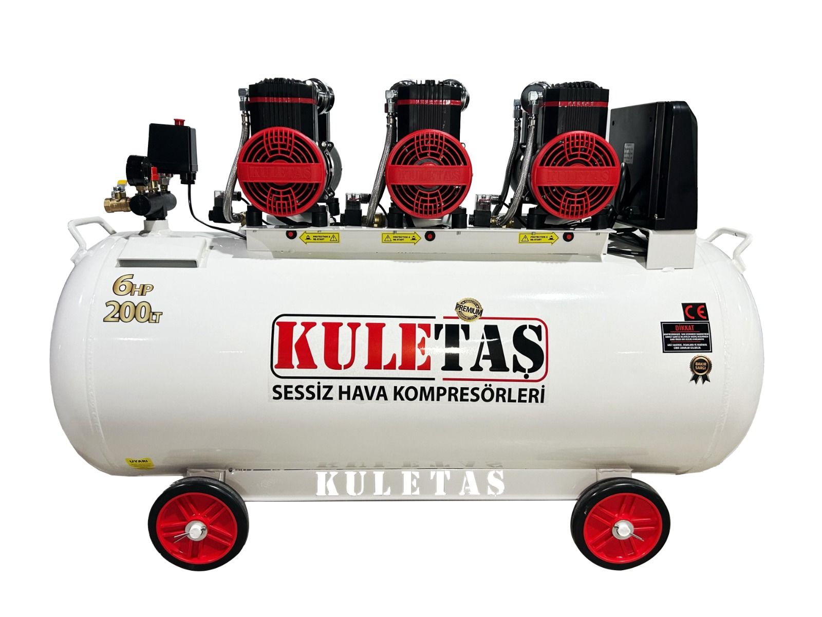 Kuletaş 200 Litre 6 HP Sessiz & Yağsız  Premium Kafa Hava Kompresörü