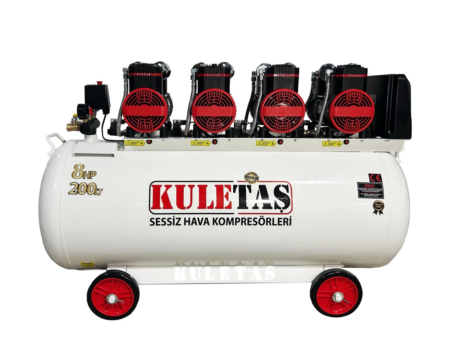 Kuletaş 200 Litre 8 HP Sessiz & Yağsız  Premium Kafa Hava Kompresörü